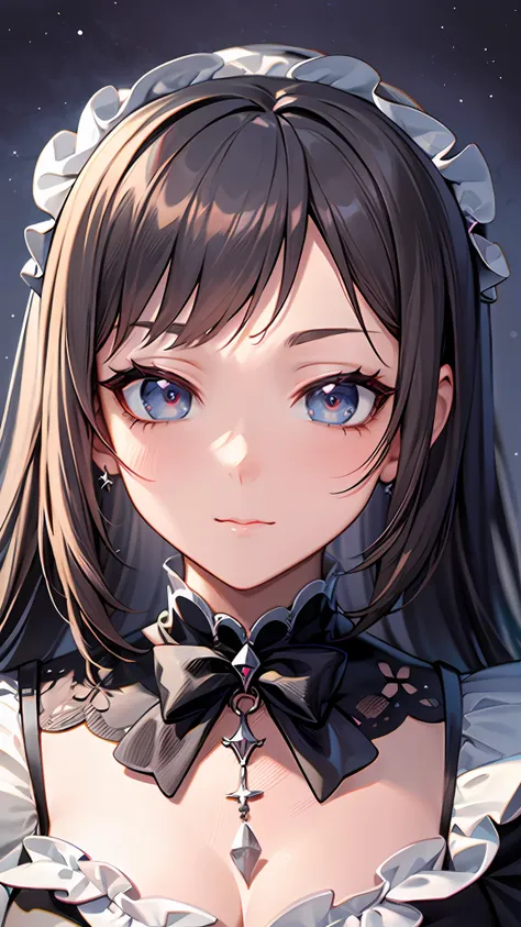 close up portrait of woman in dress in white and black dress、gothic otome anime girl、anime girl wearing a black dress、cute anime...