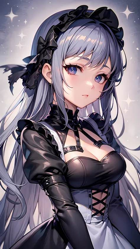 close up portrait of woman in dress in white and black dress、gothic otome anime girl、anime girl wearing a black dress、cute anime...