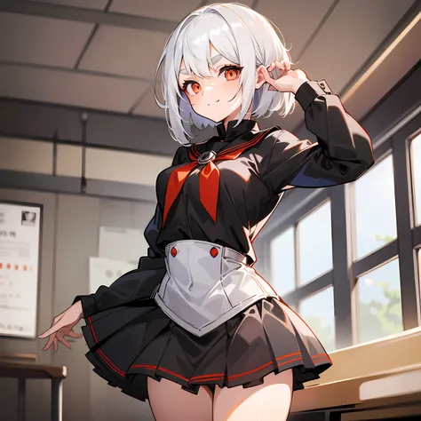 white-haired young girl wearing skirt anime style --auto