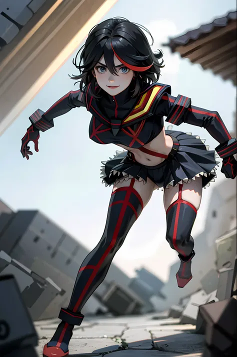 award-winning art, anime girl, smiling matoi ryuuko, full person body,  beautiful eyes with lushes, neat leaps, shiney hair, low...