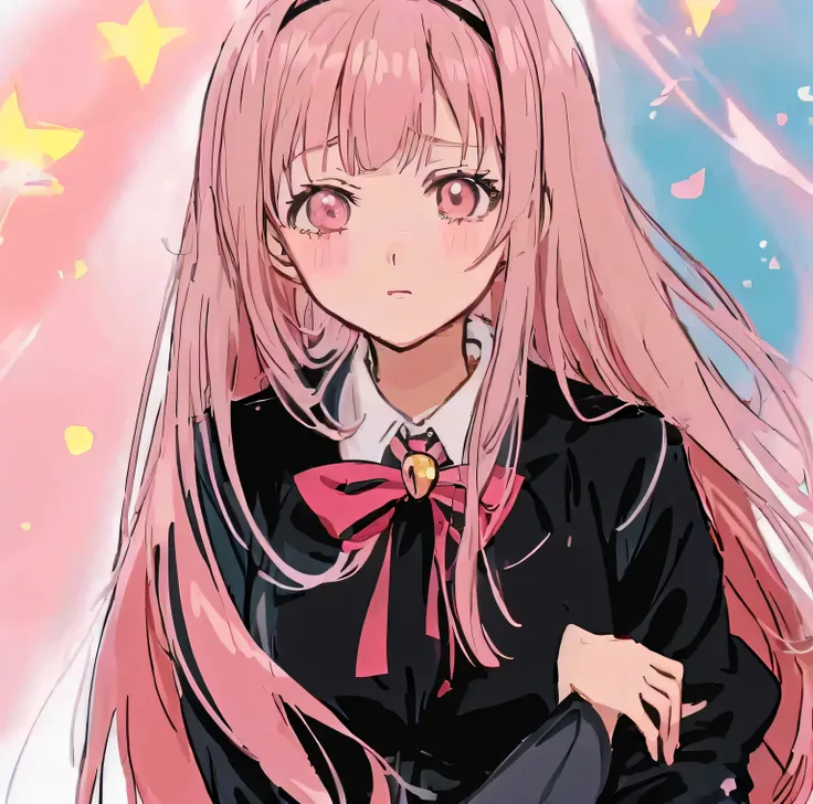 (((adolable)))，(((moe moe)))of anime girls。wearing a black jacket and tie(((long pink  hair))), inspired by(((ib eisner)))， she ...