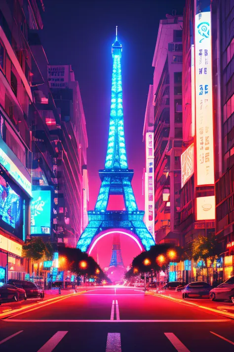 eiffel tower, neon futurism, hyperrealistic surrealism, dreamscape, award-winning masterpiece with incredible details, liminal s...