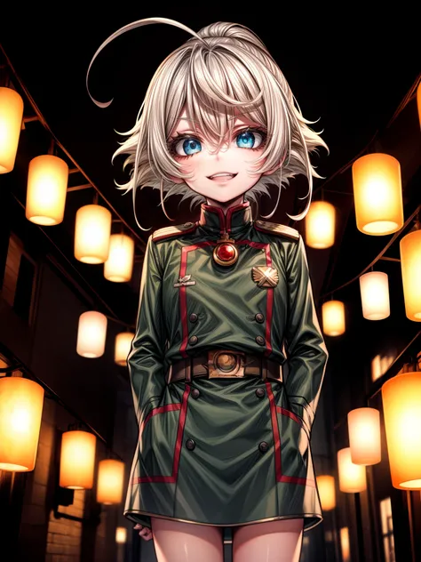 Tanya Degurechaff, Uniforme militar, sorriso psico, baixa estatura, Olhos assassinos, Olhos Psicopatas, Lanternas