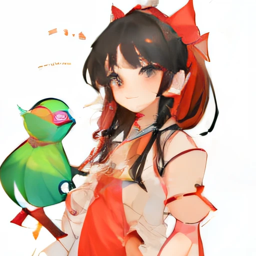 Anime girl with a bird on her shoulder, reimu hakurei, artistic renderings of Reimu Hakurei, zenra taliyah, anime moe art style, anime in fantasy style, clean and meticulous anime art, Anime Stylization, hagrid in cute anime style, Loli, Marin Kitagawa fan...