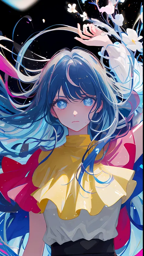 (masterpiece), (best quality), (ultra detailed),(disheveled hair),(illustration), (1girl), (Fashionable clothing), standing, Fashion model, looking at viewer, (interview), (simple background),beautiful detailed eyes, delicate beautiful face, Floating,(high...