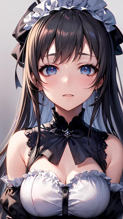 Close up portrait of woman in dress in white and black dress、Gothic Otome anime girl、anime girl wearing a black dress、Cute anime waifu in a nice dress、Anime girl in maid costume、Elegant Gothic princess、guweiz、Gwaits at Pixiv Art Station、Gwaitz at Art Stati...