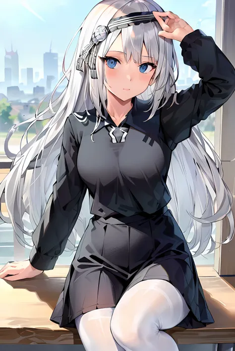 two-dimensional jk school uniform white pantyhose white hair eyes are loving cute than scissorhands