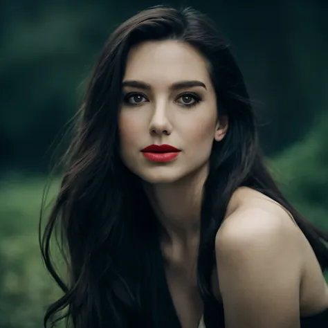 arafed woman with long black hair and a red lip, photo of a beautiful woman, portrait of a beautiful model, belle photo portrait...