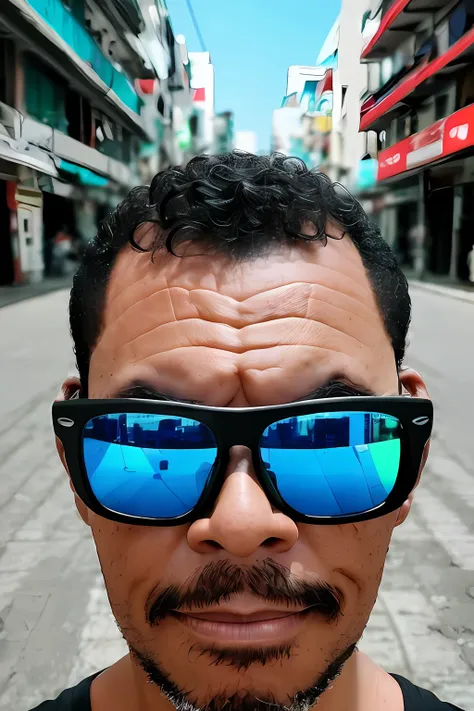 guttonerdvision6, garoto de 3 anos de idade usando oculos, olhando o nascer do sol em uma cidade cyberpunk. em cima de um arranh...