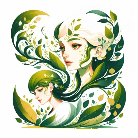 (illustration:1.3) greenman,  isolated on empty pure white background(3)(by artist anna dittman:1), (((masterpiece))), (((best q...