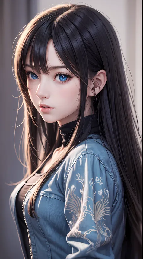 anime girl with long black hair and blue eyes，smooth anime cg art，realistic anime 3 d style，realistic anime art style，detailed d...