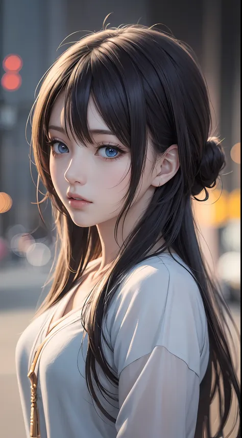 anime girl with long black hair and blue eyes，smooth anime cg art，realistic anime 3 d style，realistic anime art style，detailed d...