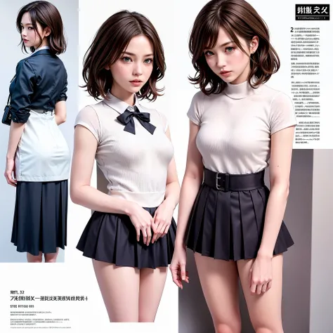 (masterpiece), best quality, (character design sheet, same character, full body, side, back), illustration, (beautiful detailed hair detailed face), 1 mature woman, solo, perfect feminine face, very cute young girl, pose zitai, detailed design character, c...