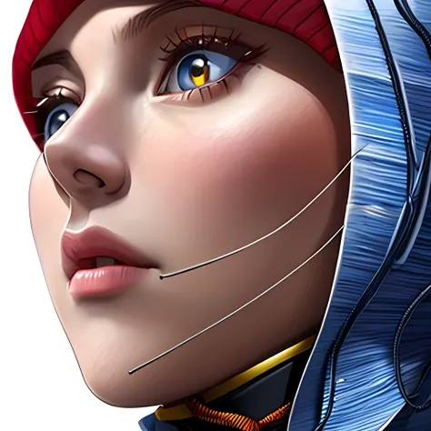 middled age woman with a hood on & with giant eyes!!!, & her expression is solemn, colorfull anime portait, colorfull anime profile, solemn expression, mysterious portrait of a woman, inspired by Naruto anime series, myself, mysterious portrait, mysterious...