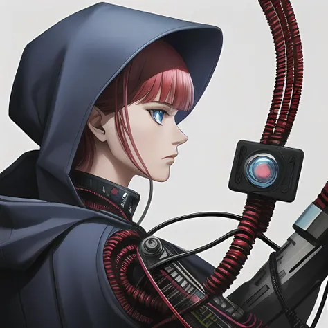 middled age woman with a hood on & with giant eyes!!!, & her expression is solemn, colorfull anime portait, colorfull anime profile, solemn expression, mysterious portrait of a woman, inspired by Naruto anime series, myself, mysterious portrait, mysterious...