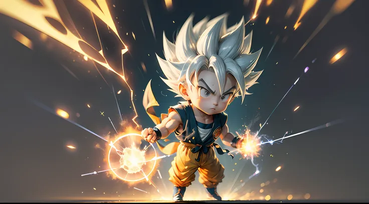 masterpiece), (extreme quality), (ultra detailed), (delicate face), (detailed eyes), full body, 1 boy, (9 year old goku in super...