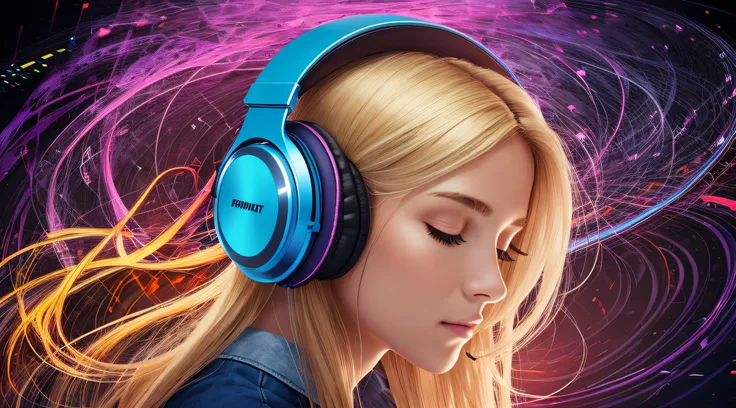 GIRL KIDS BLONDE, Headphones with lightning in the background, listening to music at 2 am, com fones de ouvido, vibing to music, trance music, DJ, Listening to music, Audiophile, com fones de ouvido, music album art, Fones de ouvido DJ Rave, ELECTRONIC MUS...