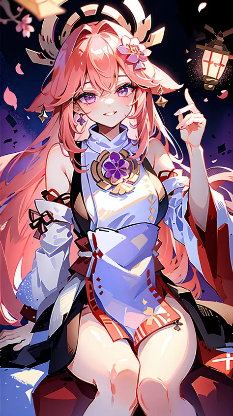 (((Masterpiece))), (best qualighy, best resolution:1.2), beautiful anatomy, perfect body, very delicate, super gorgeous hair, very beautiful hair, high ponytail, pink hair ornament, multicolored hair, absurderes, glowing eyes:1.2, pink impossible dress:1.1...