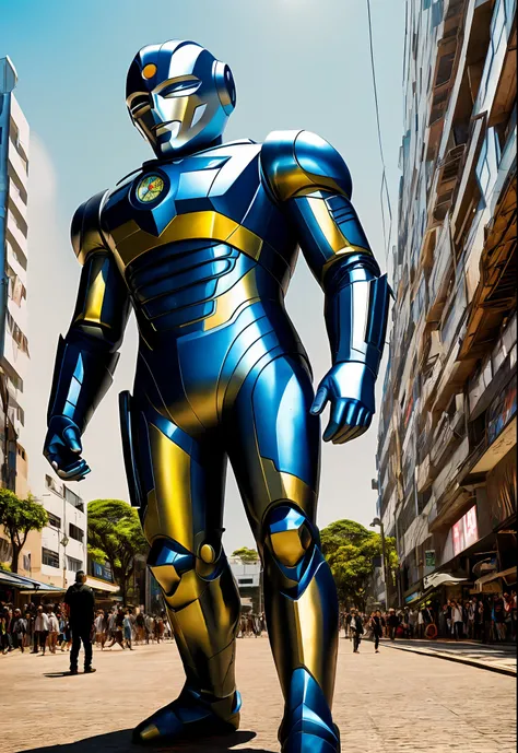 Ultra Seven, giant hero, olho vermelho brilhante, cidade,( Tokio)bilding, meio-dia, (corpo inteiro), cinematic lighthing, altamente detalhado, HDR, realista, (((fundo detalhado))), anatomia perfeita,