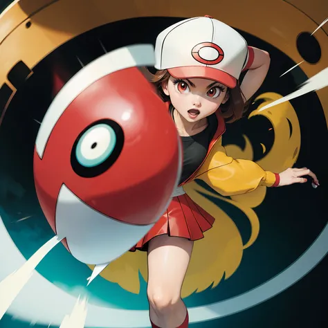 a pokémon trainer throwing a pokéball at the viewer