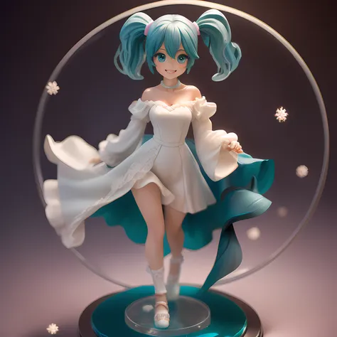 3d chibi anime figurine, teal pigtails of equal length