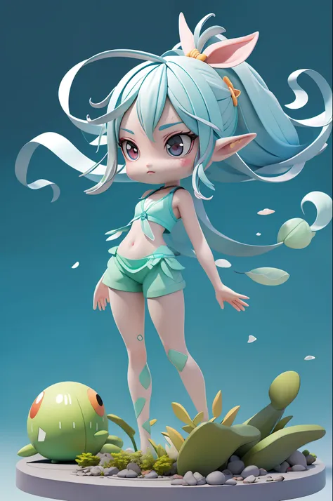 best quality at best，popmart blind box，full bodyesbian，very cute water elf girl，dual horsetail，watercolor translucent plastic ma...