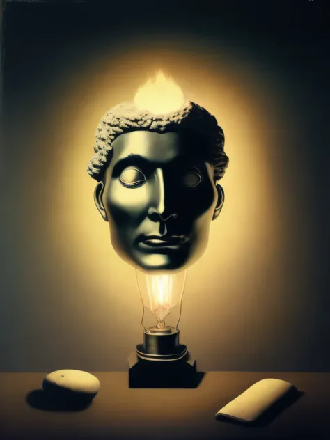 man with mysterious lamp head