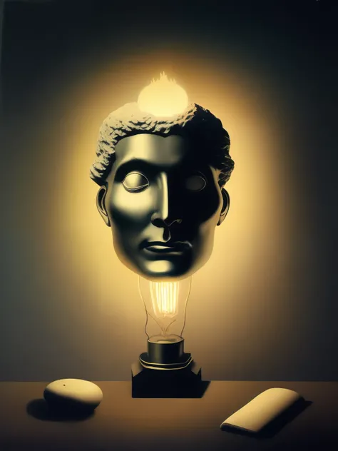 Man with mysterious lamp head