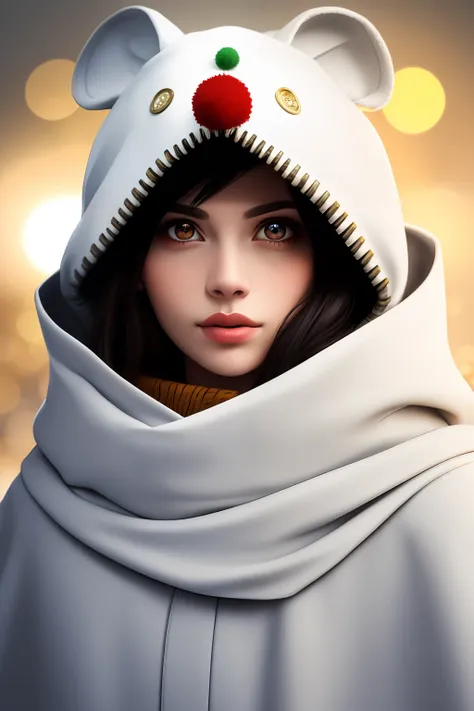 headband, moogle, animal hood, white cloak, (sharp focus:1.2), portrait, ((posing)), (beautiful face:1.1), detailed eyes, luscio...