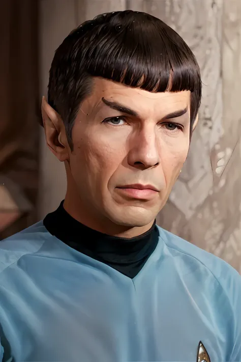 portrait of spock, simple background, (highly detailed skin:1.0), (masterpiece:1.2) (photorealistic:1.2) (bokeh) (best quality) ...