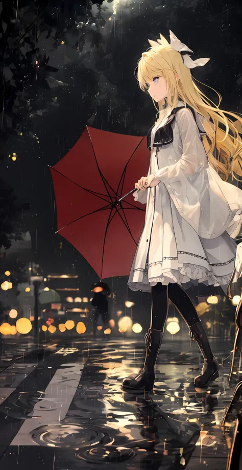 anime girl walking in rain with umbrella, by yuumei, rained, under rain, anime art wallpaper 8 k, anime wallaper, rain!!!!, ultr...