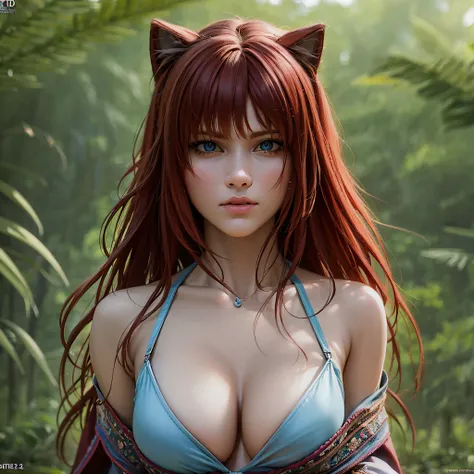 Anime fille aux cheveux roux et aux yeux bleus en bikini, Jolie fille de chat, photorealistic anime girl render, deviantart artstation cgscosiety, Belle jeune catgirl, 3 d anime realistic, High definition CGSOCIETY, Stunning character art, Detailed digital...