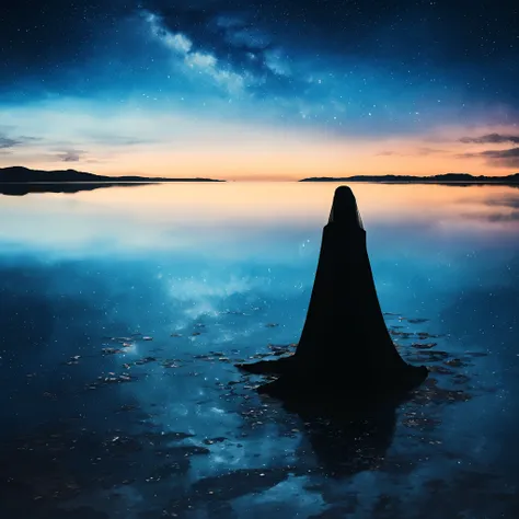 /imagine prompt: A book cover titled "Black Lake" about the legend of the skeleton woman who lives in a lake in Gramado city, Rio Grande do Sul. The skeleton woman emerges from the depths of the lake, her long white hair covering half of her face, the empt...