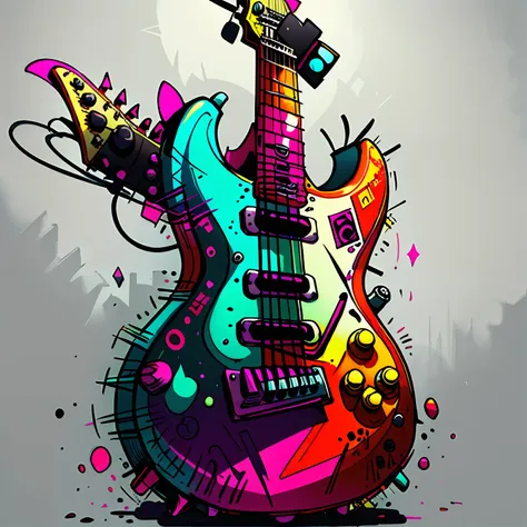 punkpunkai colorido 
guitarra, ambiente desordenado