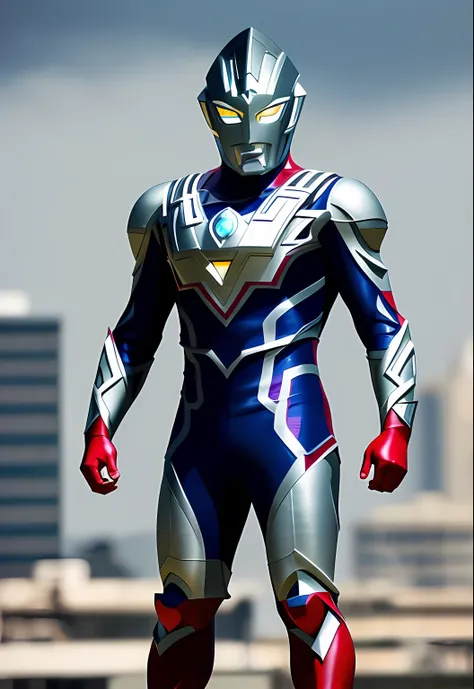 ultraman,(165feet height), [red|black], realistic, high detail raw photo, masterpiece, best quality, detailed, hyper realistic, (full body), detailed face, highly detailed, hdr, ((smooth)), sharp focus, look at viewer, (ruined city), (((detailed background...