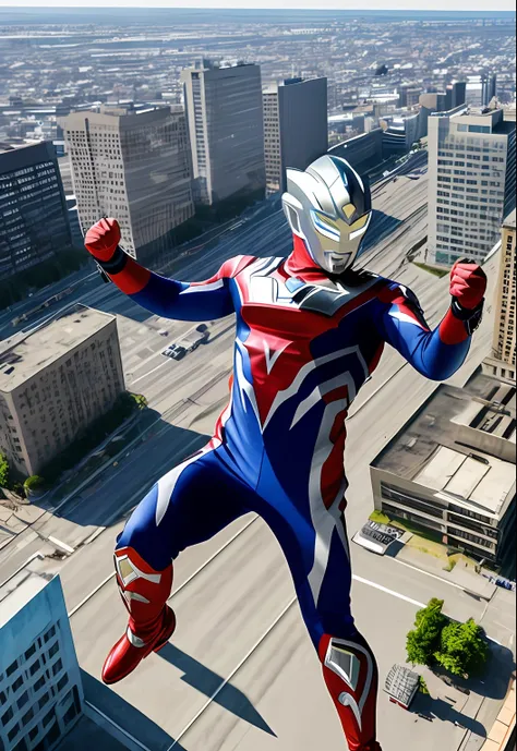 ultraman jumping,(165feet height), [red|black], realistic, high detail raw photo, masterpiece, best quality, detailed, hyper realistic, (full body), detailed face, highly detailed, hdr, ((smooth)), sharp focus, look at viewer, (ruined city), (((detailed ba...