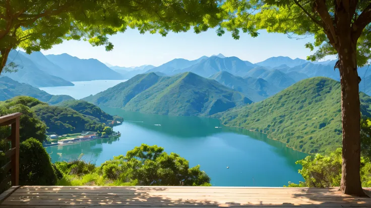 mountain lakes，the water in the lake is clear，surrounded by mountains，surrounded by cloud，it's like being in a wonderland。beauti...