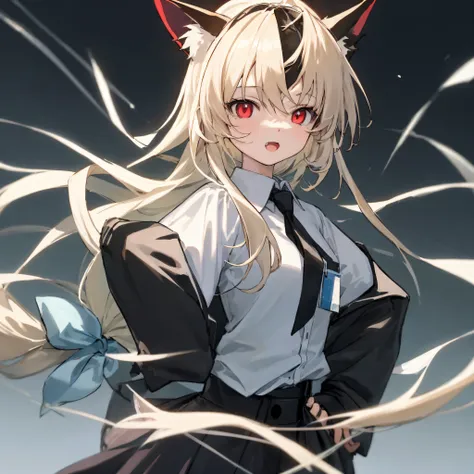 anime girl with long white hair and red eyes in black and white costume, beautiful anime catgirl, anime catgirl, cute anime catg...