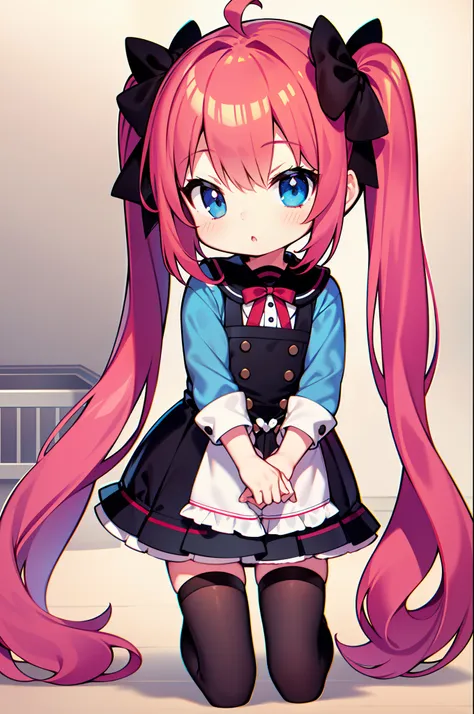 red hair, blue eyes, long hair,  loli,twintails,sassy loli，cheey loli，mesugaki,little girl,