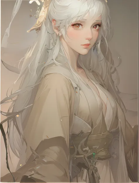 a close up of a woman with white hair and a white mask, beautiful character painting, guweiz, artwork in the style of guweiz, wh...