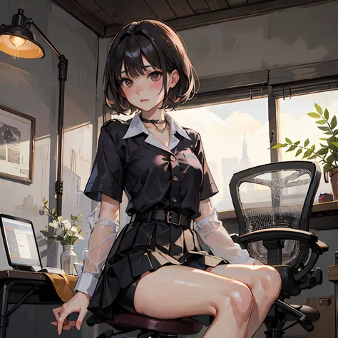 black silk hip skirt office chair short hair shirt lamp loli underwear shorts lying wheezing blush transparent --auto