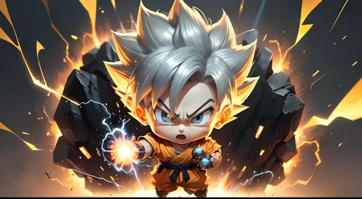 masterpiece), (extreme quality), (ultra detailed), (delicate face), (detailed eyes), full body, 1 boy, (9 year old goku in super...