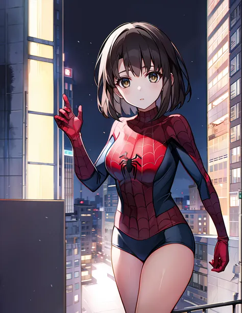 masterpiece, best quality, 8k, a high resolution, 1girll, buildings, night, moon, seductive, spider costume,