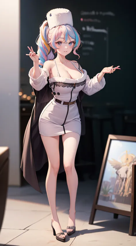 (((Masterpiece))), (best qualighy, best resolution:1.2), beautiful anatomy, perfect body, very delicate, super gorgeous composition, very beautiful hair, high ponytail, pink hair ornament, multicolored hair, absurderes, glowing eyes:1.2, reverse bunny outf...