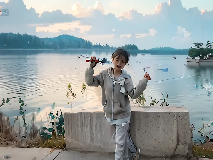 (extremely detailed CG unity 8k wallpaper, masterpiece, best quality, ultra-detailed) |(detailed description of the girl: 1.2) |(beautiful girl, standing on a stone bench by the lake, near the water, with a beautiful background of the lake) |(girls names:x...