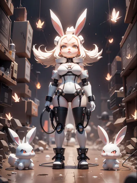 (Machinary,edgBunny:1.331),(Mechanical rabbit tail),cute-style,Little big breasts柄,big headed,Lava ejector,3Drenderingof,((Q version)),Pokémon style,Machine style,Cinematic texture,Figures,Pokémon,电影灯光,Heavy robotic arm,Mechanical belly,mechanical leg,Mech...