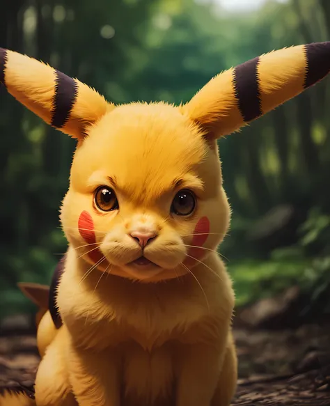 masterpiece portrait of a real life pikachu , hyperreal, nature, depth of field, unsplash, to8contrast style.