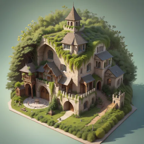 The ant nest SLG architecture castle made of plants, using the perspective of SLG architecture, the light comes from the upper left corner