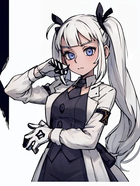A girl frontal,((twintail),(A half body),(White color hair)),Young, White background