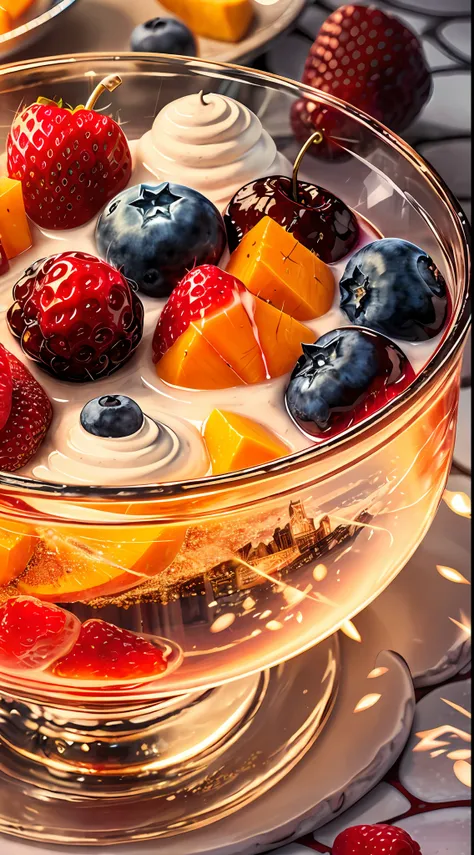 the stars, flickering, Multi-colored shimmer, The Cycle of the Stars,Faceted glass, crystal, mother-of-pearl shimmers, Multi-colored highlights, Different play of light, Berry yogurt, CocktailWorld, scenery, landscape, Street, Depth of field , ((blurred ba...